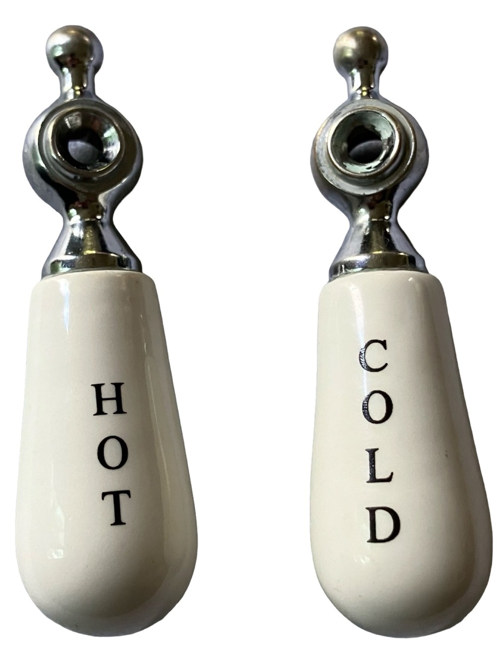 Ceramic HOT & COLD Faucet Handles - White Porcelain Antique Reclaimed